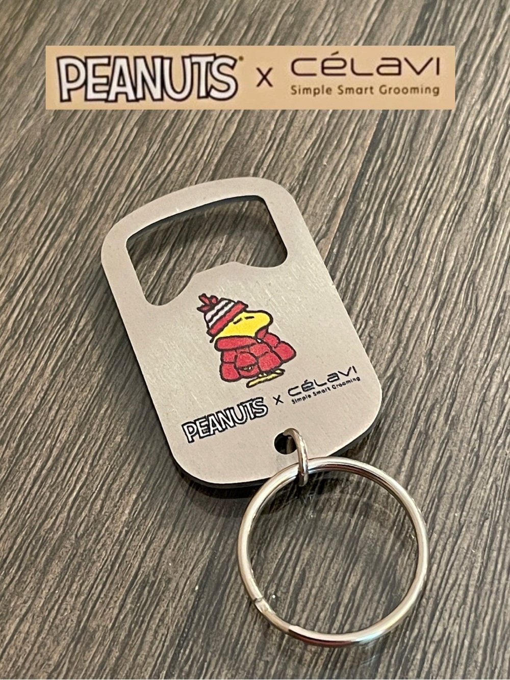 Peanuts x celavi keychain - Bottle Opener- Woodstock in Winter Coat - Silvertone